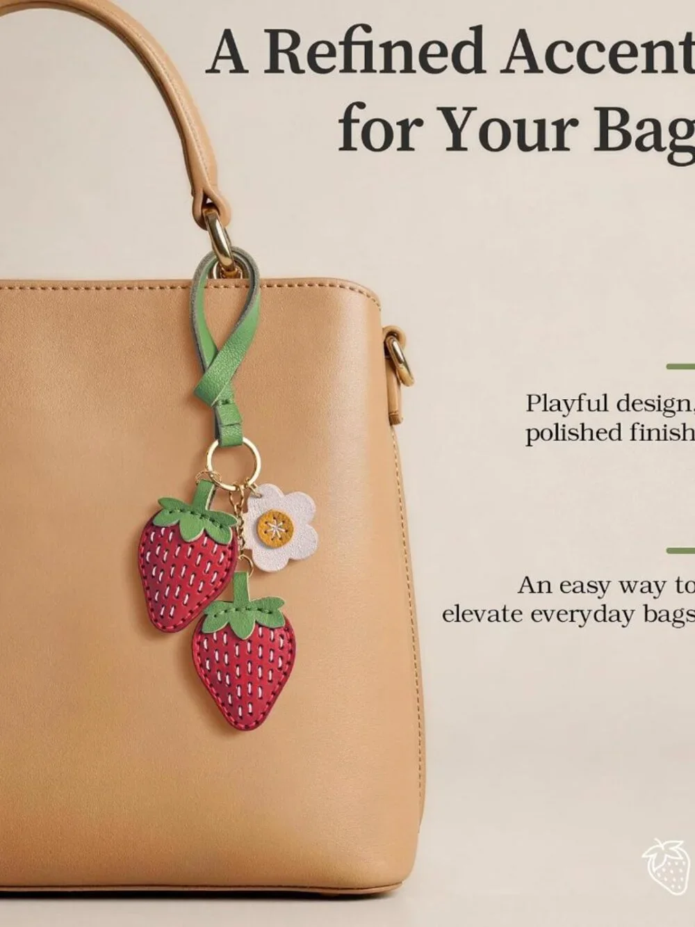 Handmade Strawberry Bag Charm - Double-Sided Leather Purse Accessory for Totes